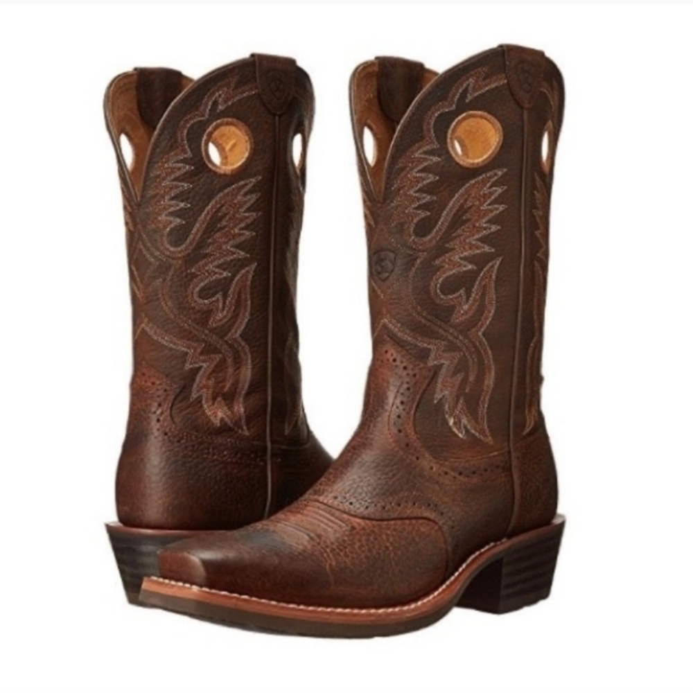 Ariat leather brown western square toe boots - Picture 5 of 15